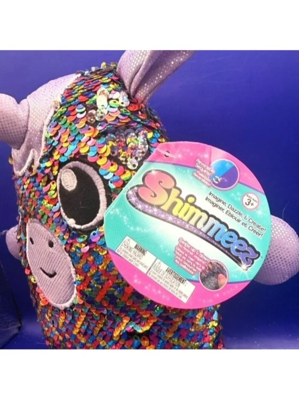 Shimmeez Plush Unicorn Rainbow Silver Sequin Swipe Color Changing Stuffed Animal